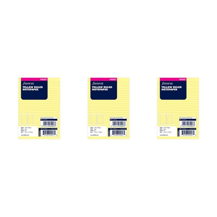 3x 20pc Filofax 12cm Pocket Refill Ruled Notepaper Office Stationery Memo Yellow