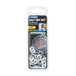 Zenith 1/4" Zinc Plated Half Hex Nuts - 30 Pack