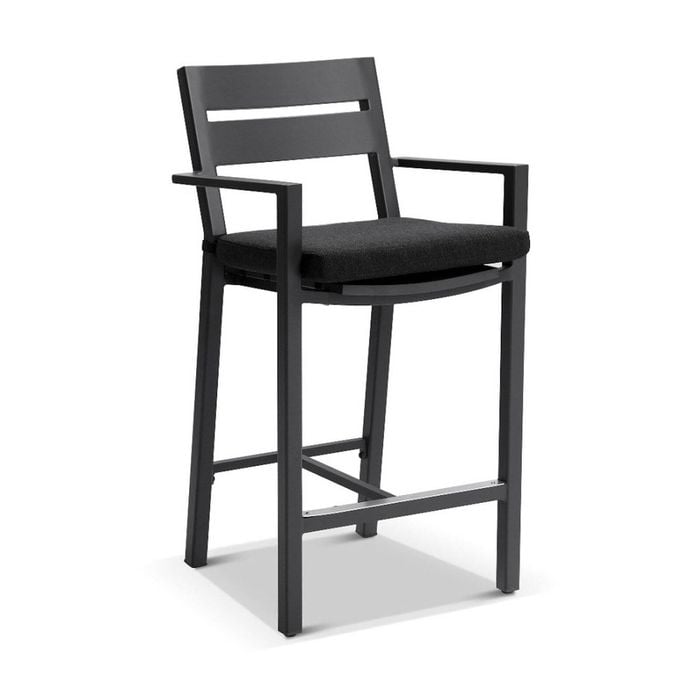 Santorini Outdoor Aluminium Bar Stool Charcoal & Denim Grey Cushions