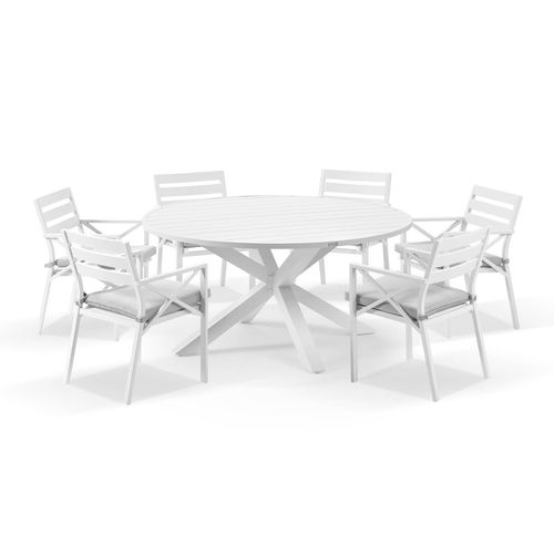 Houston Outdoor 1.5m Round Aluminium Dining Setting with 6 Kansas