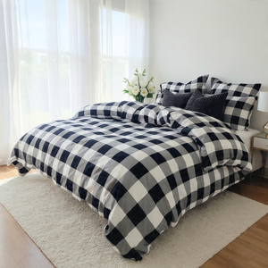 Single Quilt Cover Set - Premium Double Brushed Microfibre (Black Grid)