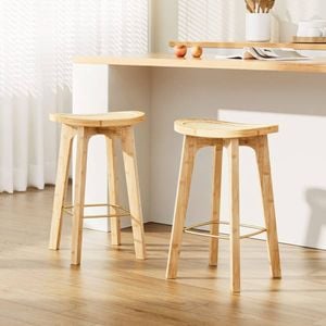 Homfurn 2x Bar Stools – Rattan Seat, Bamboo Frame, Counter Height 67cm, For Kitchen Dining,oak