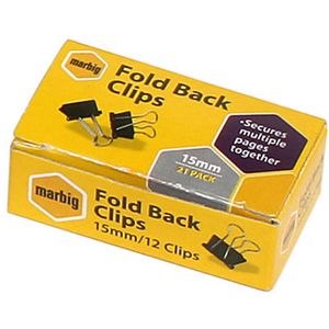 Marbig Fold Back Clips 12/box (Black) (15mm)