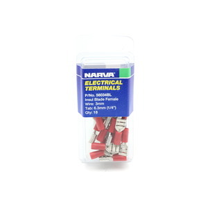 Narva 2.5-3 / 6.3 x 0.8mm 1/4" Red Double Crimped Flared Vinyl Insulated  Female Blade Terminal - 18 Pack