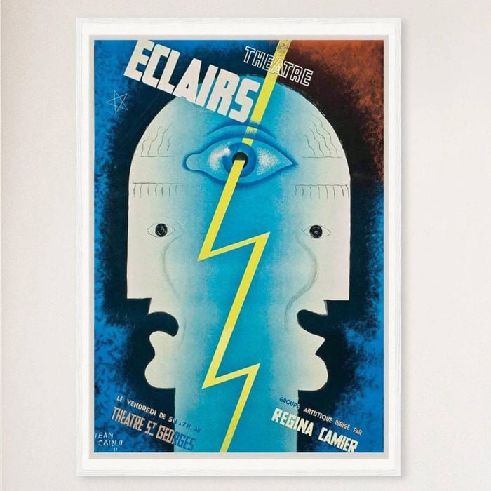 Galrie Theatre Eclairs 1929 Vintage Art Deco Poster by Jean Carlu - Art Decor Wall Art, White Frame, 70 x 100cm (28 x 40inch)