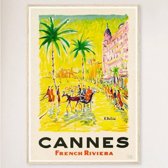 Galrie Cannes Vintage Travel Poster: Explore the Glamour of French Riviera Art Print, Wood Frame, A2 42 x 60cm (16 x 24inch)