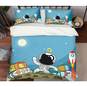 3D Cartoon Astronaut Planet 007 Bed Pillowcases Quilt King Single Size