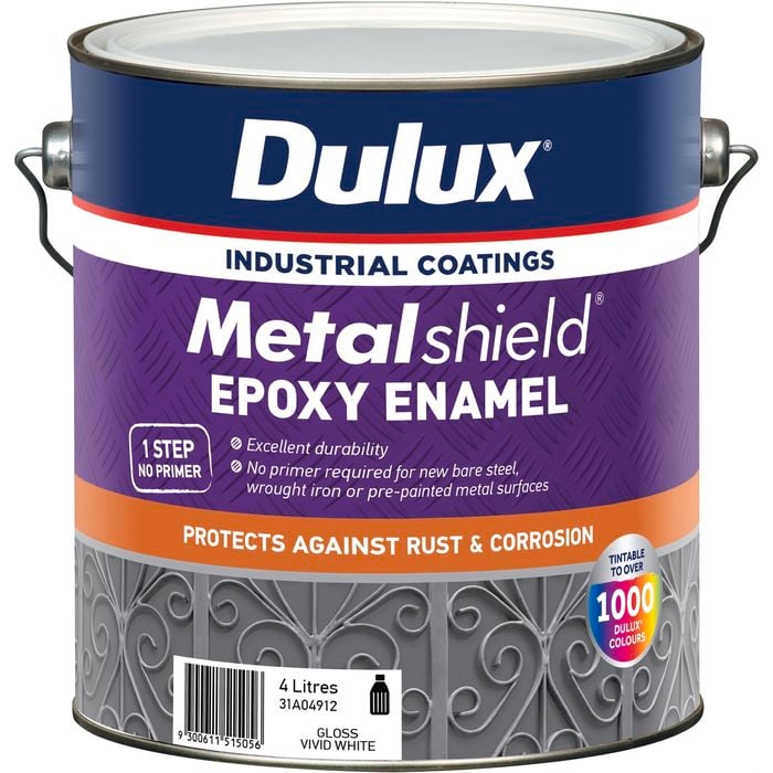 Dulux 4L Metalshield Epoxy Enamel Gloss Paint Vivid White - 4L