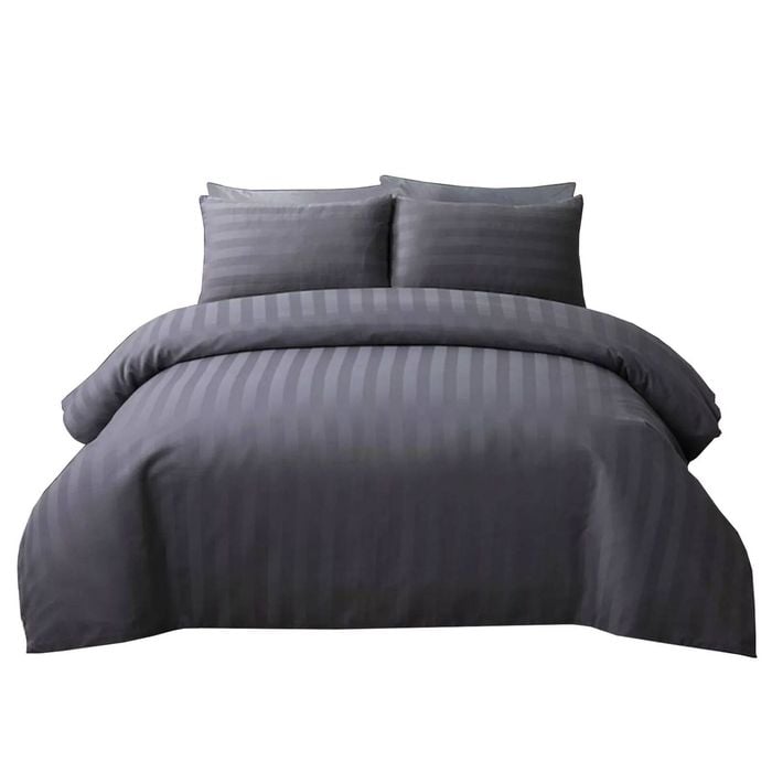 Provecta 1000TC Silk Satin Striped Quilt Cover Set Grey, 240cm x 270cm，king