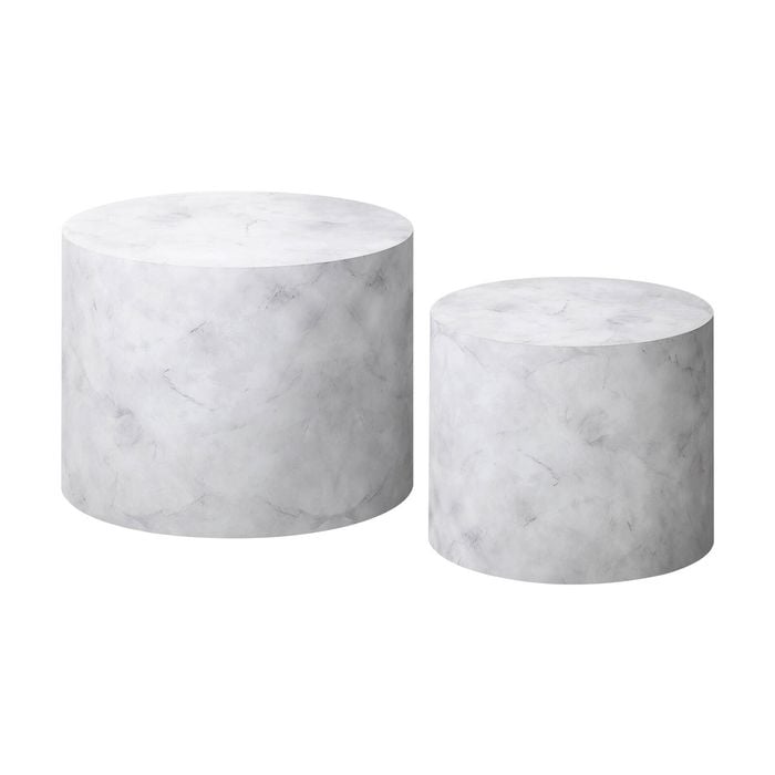Oikiture Coffee Table Set of 2 Round Marble Effect White