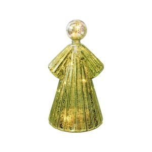 Glass 18.5cm Angel LED Candle Display Home Decor - Moss