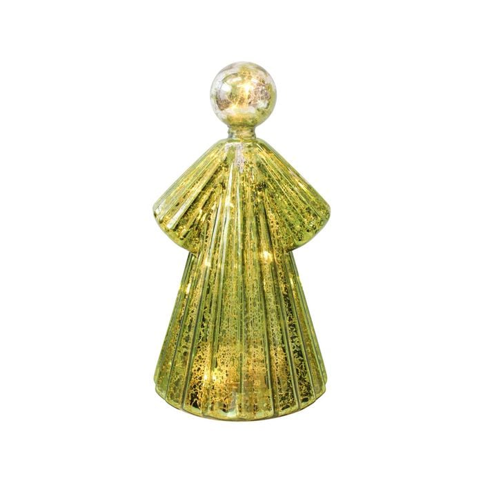 Glass 18.5cm Angel LED Candle Display Home Decor - Moss