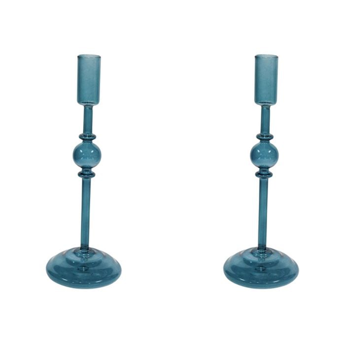 2PK Glass Mia 28cm Taper Stick Candle Holder Decor - Aegean