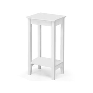 Costway 2-tier Side Table Storage End Table Solid Wood Legs Coffee Table Living Room Bedroom, White
