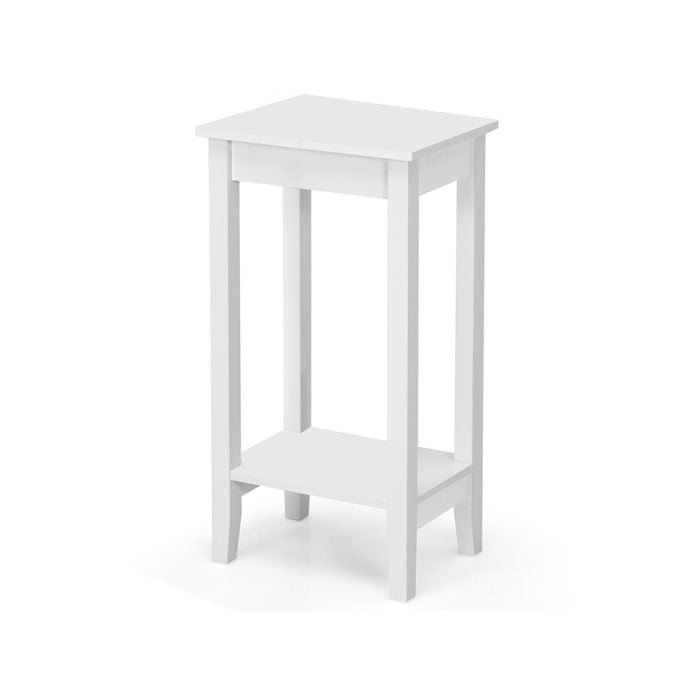 Costway 2-tier Side Table Storage End Table Solid Wood Legs Coffee Table Living Room Bedroom, White