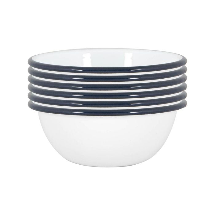 Argon Tableware 16cm Coloured Enamel Bowls - Set Of 6 - Navy Lightweight Metal Camping Serving Bowls For Snacks, Pasta, Salad