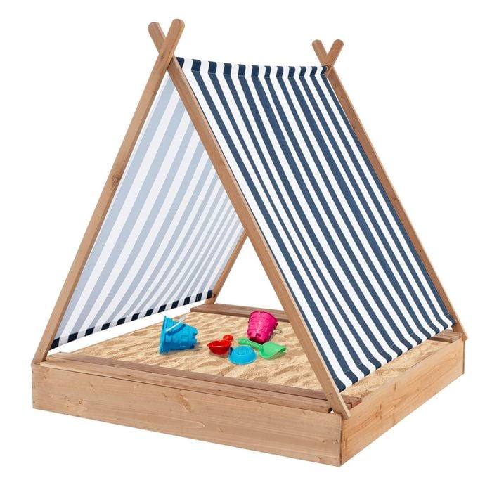 Costway Wooden Kids Sandbox Outdoor Cabana Sand Pit W/canopy