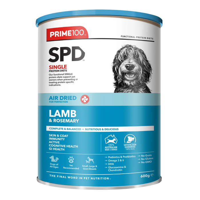 Prime100 SPD Air Dried Lamb and Rosemary Dry Dog Food For Dogs - 600g