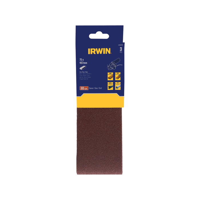 IRWIN 75 x 457mm 60 Grit Sanding Belt - 3 Pack