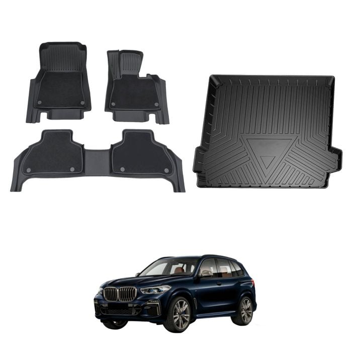 AUSGO Double-Layer Floor Mats & Boot Liner Set for BMW X5 G05 2018-Onwards Car Floor Liners Cargo Mat