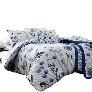Bloomington Ink Floral Blue Cotton Rich Quilt Cover Set Queen 210 x 210 cm