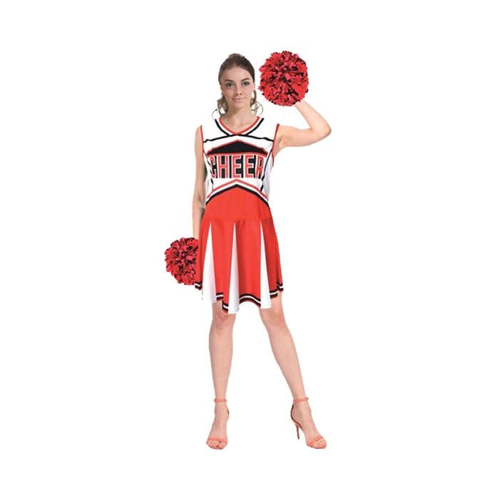 More Than Party Adult Cheerleader Costume Red White Black Dress Outfit XS/S