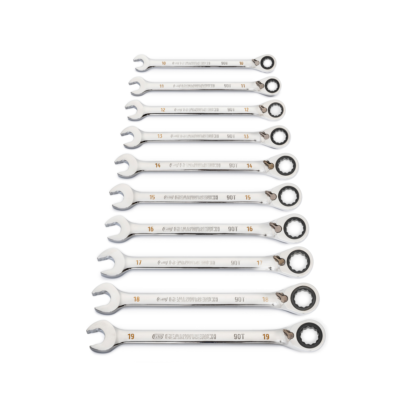 GEARWRENCH 10 Piece 12 Point Metric 90T Reversible Ratcheting Wrench Set