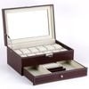 Catzon Watch Storage Box 2-tier 12 Slot Lockable Jewelry Display Case With Glass Lid-brown
