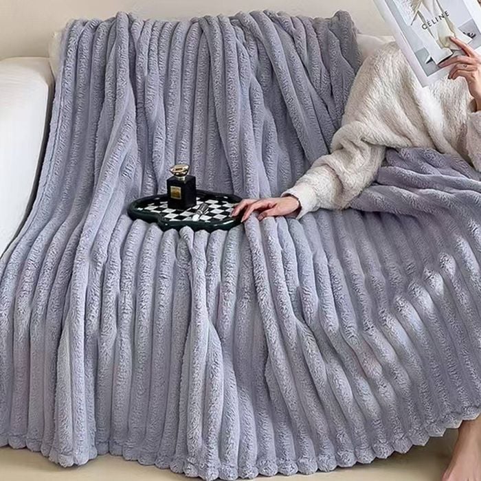 CottonMore Light weight soft corduroy thin blanket throw rug 180x200cm - Purple
