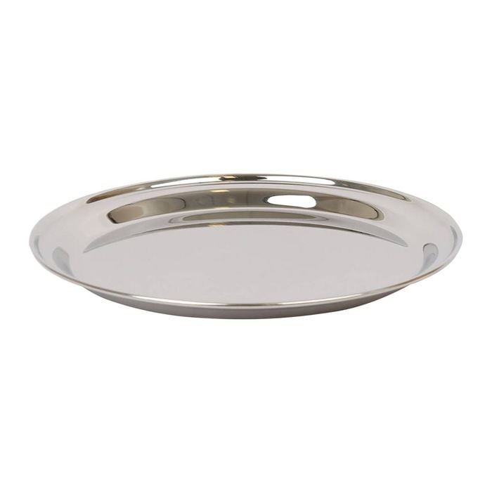 Argon Tableware 30cm Serving Platter - Stainless Steel Chrome Dinner Tray Round Tray Plate Compact Appetizer Serving Dishes