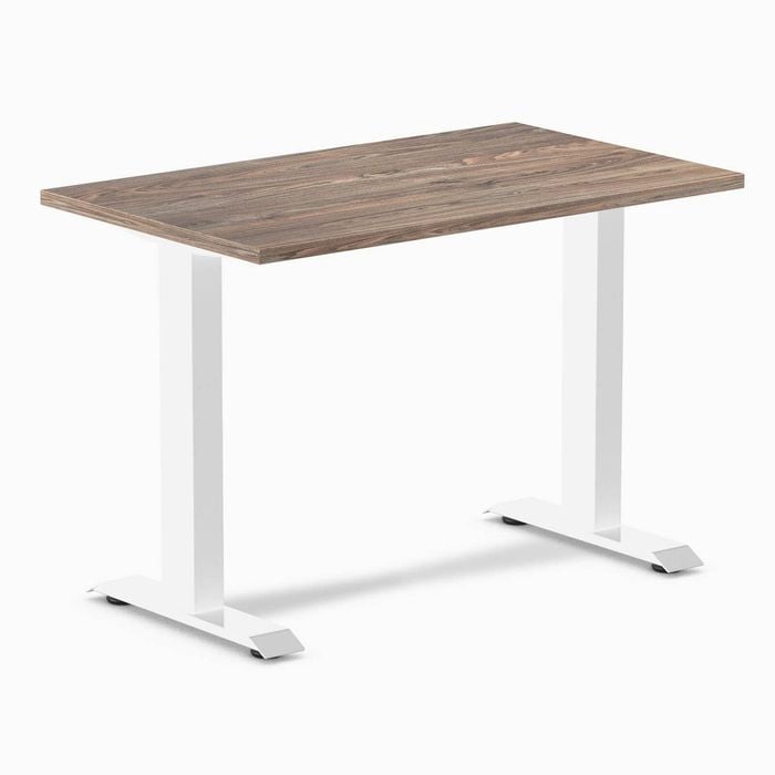 Desky Fixed Height Mini Natural Walnut Desk 1000x600mm White Leg