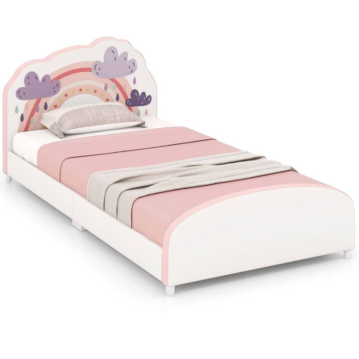 Costway Kids Twin Size Bed Frame Wood Upholstered Platform