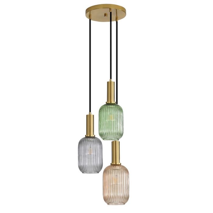 Oriel Lighting Luxe Trilight 3lt Ribbed Glass Pendant Light