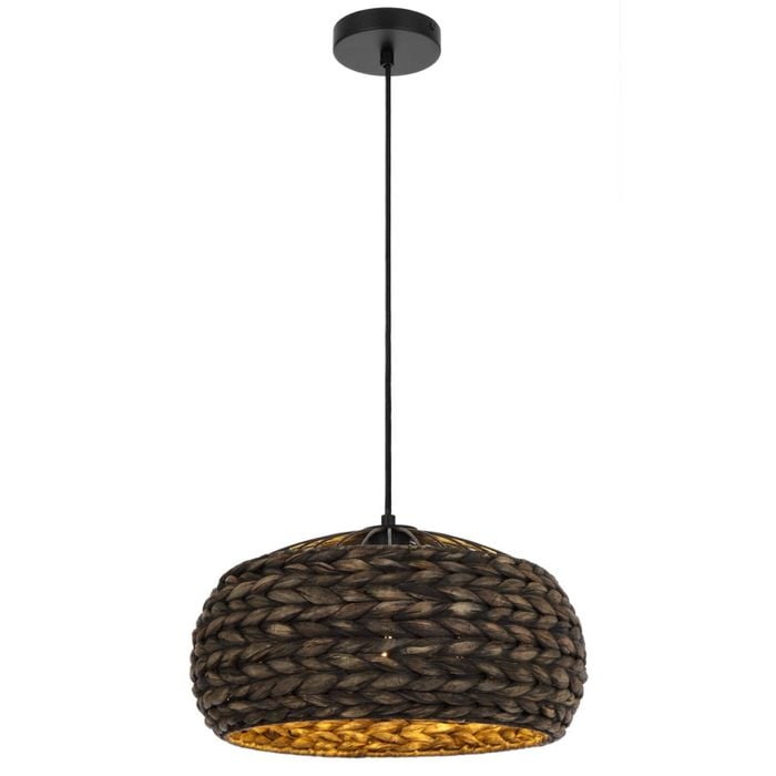 Telbix Antera Modern Pendant Hanging Lamp Light Metal Water Hyacinth Black Natural Matte