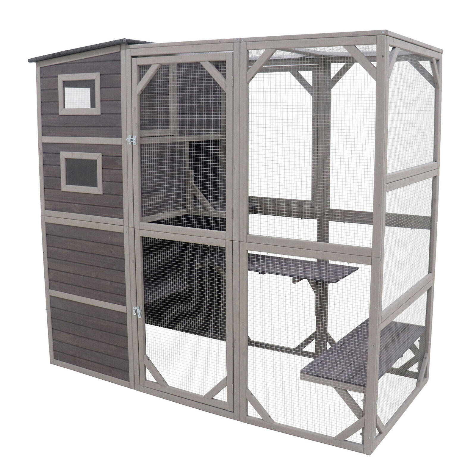 Flylline Walk In Wooden Cat Townhouse Kitten Ferret Enclosure Cage