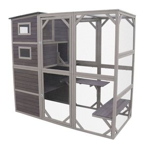 Flylline Walk In Wooden Cat Townhouse Kitten Ferret Enclosure Cage House Cat Cage