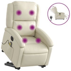 vidaXL Electric Stand up Massage Recliner Chair Armchair Cream Faux Leather