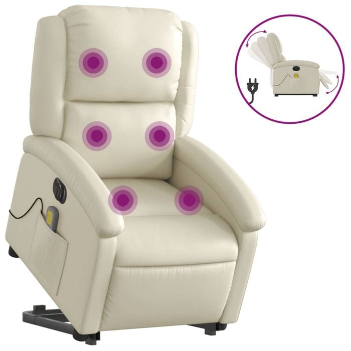 vidaXL Electric Stand up Massage Recliner Chair Armchair Cream Faux Leather