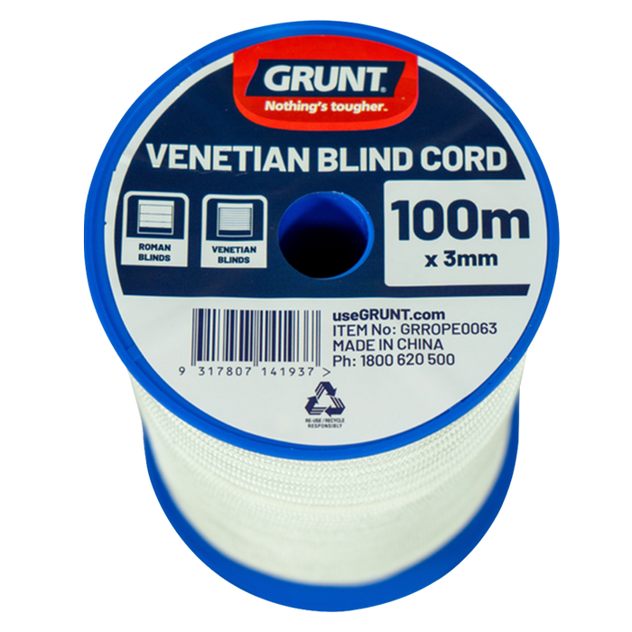 Grunt 3mm x 100m White Venetian Blind Cord