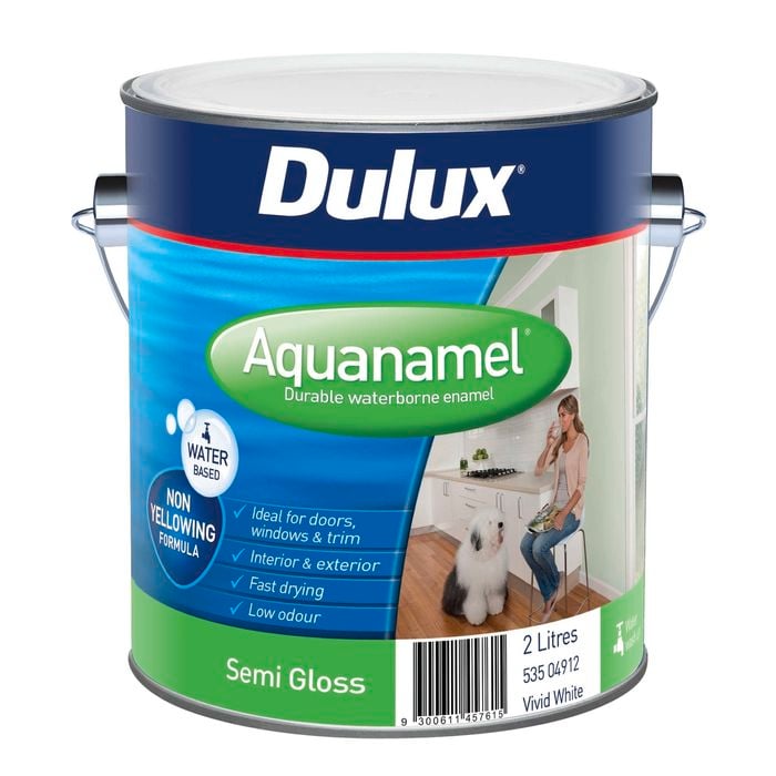 Dulux 2L White Semi Gloss Aquanamel Enamel Paint