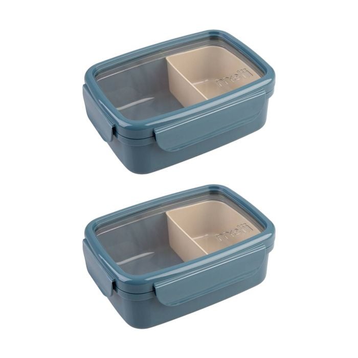 2pk Melii Bento Lunch Box Container W/ Removable Insert Blue Mint 880ml