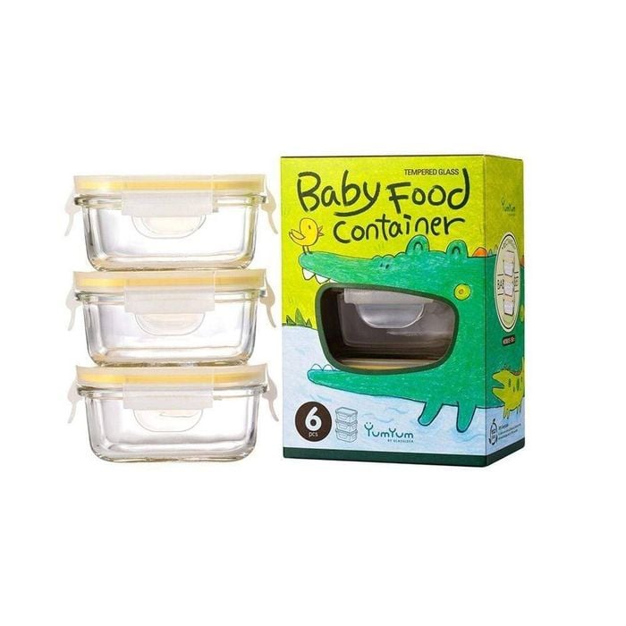 3 Piece Baby Food Container Set Rectangle 150ml 9.9x6.8x4.3cm Glasslock