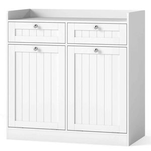 Costway Tilt-Out Laundry Hamper Cabinet Kitchen Storage Organizer Shelf White
