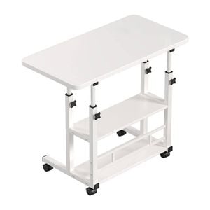 Catzon 80x40cm 3-tier Mobile Overbed Table With Wheels Height Adjustable-warm White