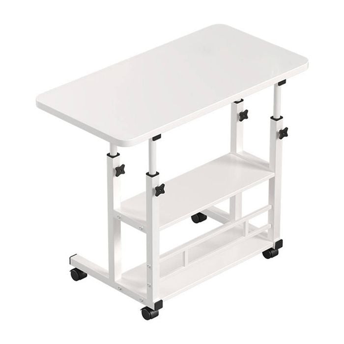 Catzon 80x40cm 3-tier Mobile Overbed Table With Wheels Height Adjustable-warm White