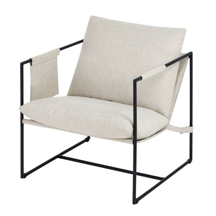 Advwin Lounge Chair Sling Accent Armchair with Upholstered Cushions & Side Pocket Beige