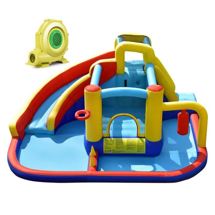 Costway 7-in-1 Inflatable Water Park Curved Water Slide Bounce Castle W/680w Blower