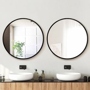 Embellir Wall Mirror Round 80cm Black Set of 2