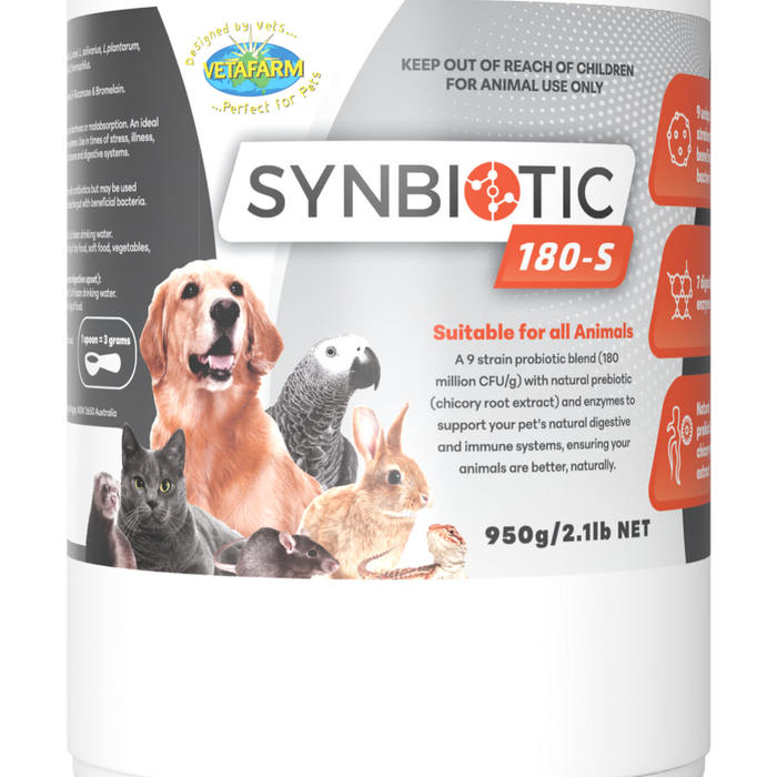 Vetafarm Synbiotic 180-S Probotics for Dogs Cats & Livestock 950g