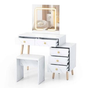 Costway 3mode Dressing Table Set Makeup Vanity Desk Stool Furniture
